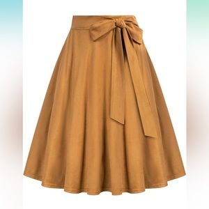Brown suede high waist midi skater dress with pockets